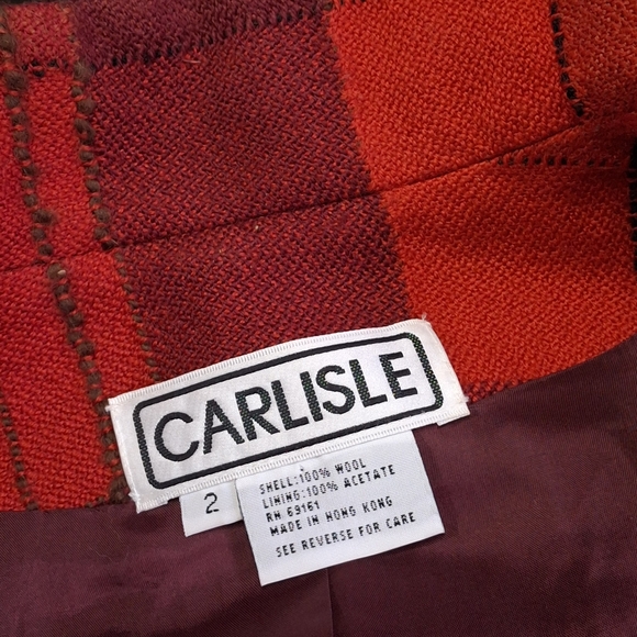 Vintage Carlisle Plaid Red Orange Cropped Long Sleeve Wool Jacket Women Size 2 - Picture 2 of 16